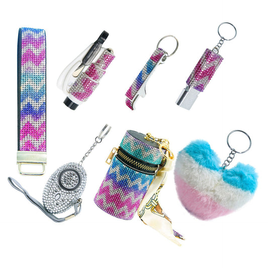 Cross-border New Color Self-defense Keychain Diamond Whistle Love Fur Ball Diamond Keychain Bag Suit Ornaments