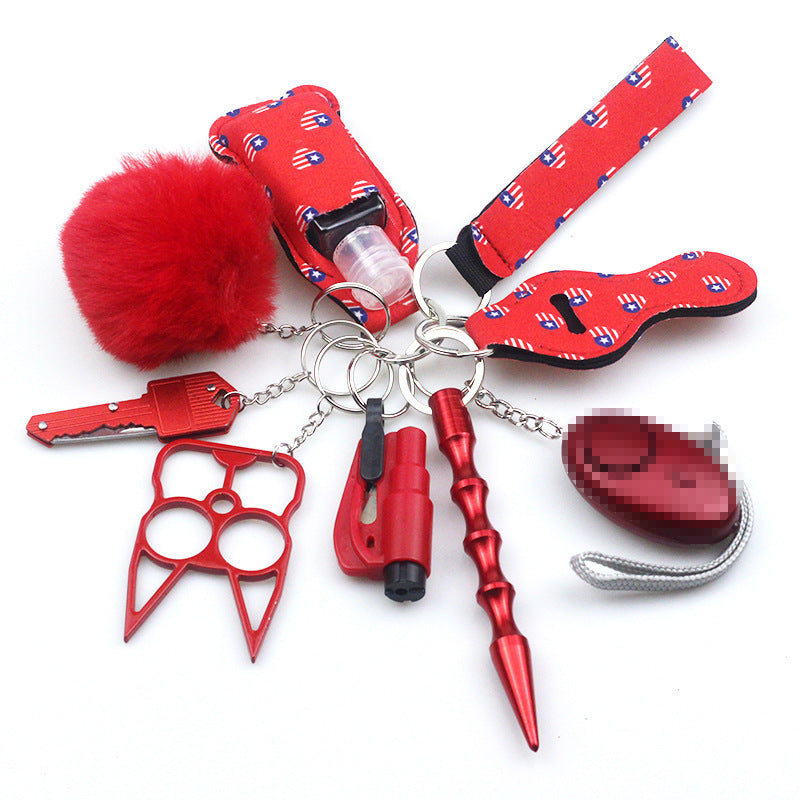 Cross-mirror Wrist Keychain 10 Pieces Suit Women's Hand Sanitizer Bag Zinc Alloy Anti-wolf Stick Alarm Keychain
